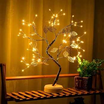 Lampička LED LAMPA STROMEK BONSAI SVÍTÍCÍ STROMEK USB NA BATERIE 52CM ŽLUTÁ