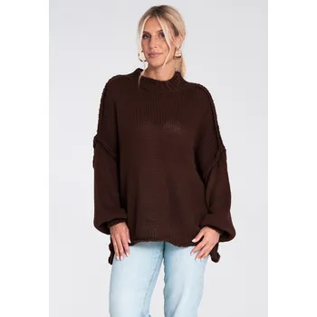Figl Volný, oversized svetr M1238 Barva: Hnědá, Velikost: XL