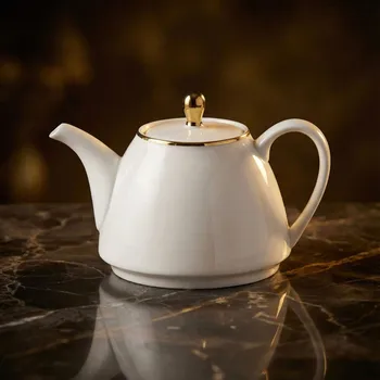 Konvice na čaj Čajová konvice s víkem a zlatými prvky 980 ml bílá
