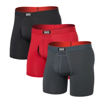 Boxerky Set pánských boxerek Saxx Multi-Sport Mesh Boxer Brief Fly 3Pk Sunset Red/Trblnce/Fd Blk Xl