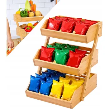 Obraz POJEMNIK BAMBUSOWY 3 POZIOMOWY PRO ODKAPÁVÁNÍ OVOCE A ZELENINY DO KUCHYNĚ