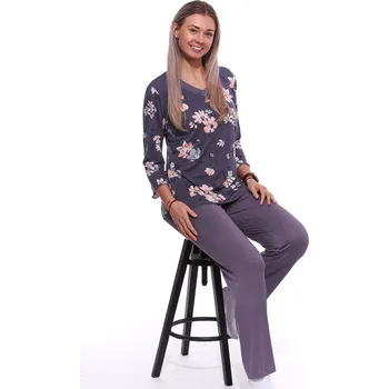 Dámské pyžamo Šedofialové i růžové jemné luxusní pyžamo pro ženy či dívky s kytičkami 2XL-5XL 1D1467 šedá xxl