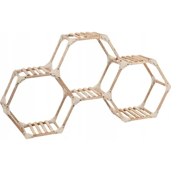 police Police na květiny ve tvaru včelí plástve, dřevěná police 100x20x54 cm