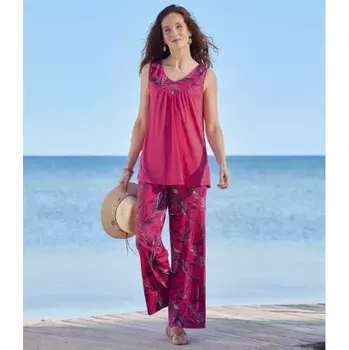 Atlas For Men Módní splývavý komplet s potiskem tropických motivů, Růžová, Velikost 52-54 ZP006