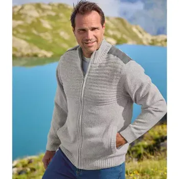 Pánský svetr Atlas For Men Propínací svetr z melírovaného úpletu zateplený fleecem, Šedá , Velikost M P0122
