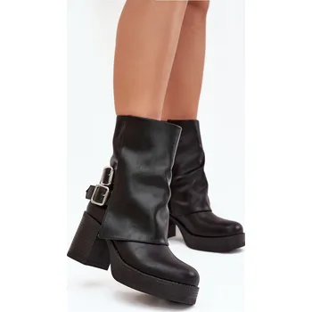 Dámské kozačky Dámské Botky Na Podpatku S Přezkami Marena Barva: Černá, Velikost: 36