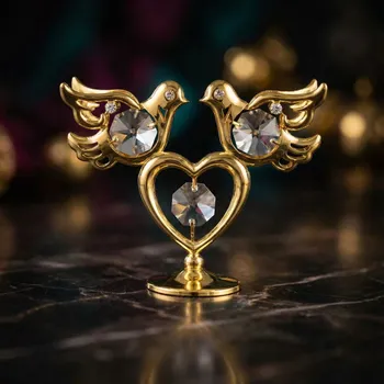 Figurka srdce s ptáčky 8 × 7 cm zlatá