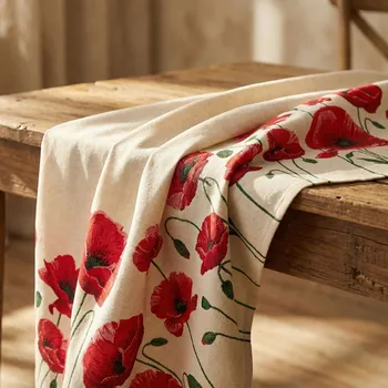 ubrus Béžový ubrus s červenými máky CAYETANA 137 × 137 cm