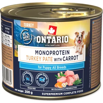 Krmivo pro psa Konzerva Ontario Puppy monoprotein krůtí pate s mrkví 200g