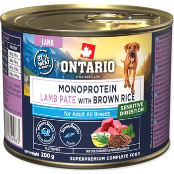 Krmivo pro psa Konzerva Ontario Adult monoprotein jehněčí pate s hnědou rýží 200g
