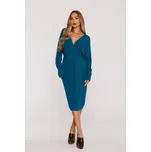 Svetrové šaty s výstřihem do V M810 MOE Barva: Modrá, Velikost: ONE SIZE