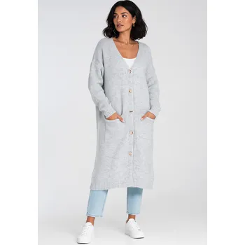 Dámský svetr Figl Dlouhý, rovný kardigan na knoflíky M1237 Barva: Šedá, Velikost: L