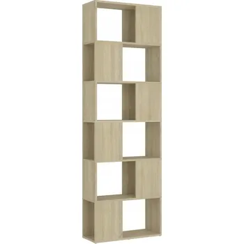 Knihovna Regál na knihy, dělicí stěna, 6 přihrádek, dub sonoma, 60x24x186 cm