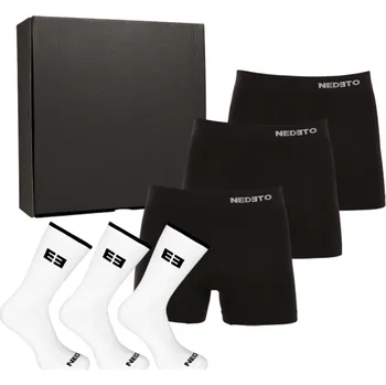 Boxerky Pánská dárková sada 3PACK bambusové boxerky a 3PACK sportovní ponožky Nedeto (6NBBOV1) XXL Možnost vrácení zboží ZDARMA do 120 dnů!