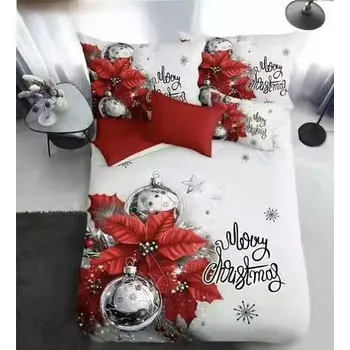 Povlečení Sada vánočního bavlněného povlečení s 3D efektem pro 2 postele 140 x 200, 70 x 90 cm Vánoční koule