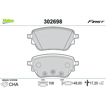 Brzdová destička Sada brzdových destiček, kotoučová brzda VALEO 302698