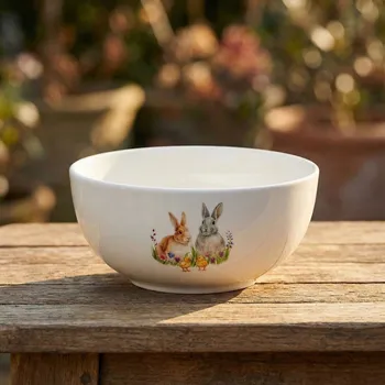 Miska s motivem zajíčků EASY LIFE 12 cm bílá