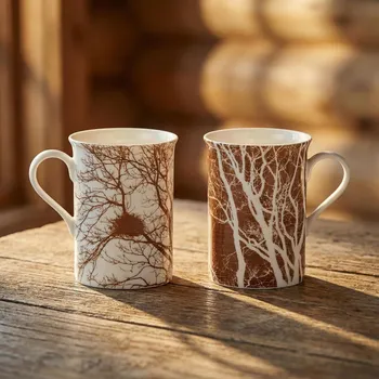 Sada bílých a hnědých hrnků 2 ks