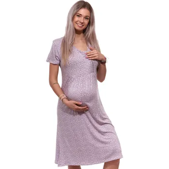Dámská noční košile Šedá jemně růžově květovaná luxusní jemná těhotenská i kojící košilka na zip 1D1498 růžová xxxl