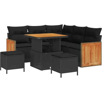 Zahradní sestava vidaXL Sada zahradních pohovek s polštářem 8 pcs Černá [3363299]