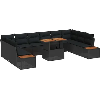 Zahradní sestava vidaXL Zahradní jídelní souprava s polštářem 11 pcs Černá a hnědá [3350105]