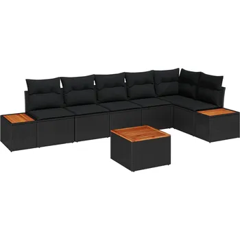 Zahradní sestava Sada zahradních pohovek s polštářem 7 pcs Černá Poly ratan