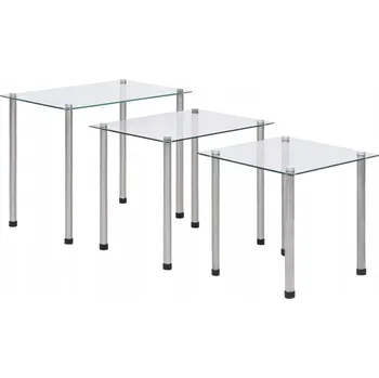 Konferenční stolek Sada 3 zasouvacích průhledných stolků z tvrzeného skla a oceli