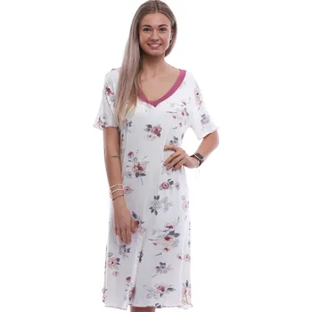 Dámské noční prádlo Bílá luxusní hedvábně jemná noční košilka a vínové a šedé růže 1D1540 bílá 1xl