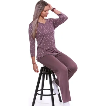 Dámské pyžamo Hnědofialová jemné luxusní pyžamo dámské se srdíčky pro plnoštílé ženy ve velikosti 2XL-5XL 1D1722 hnědá 1xl