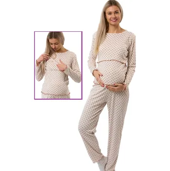 Dámské pyžamo Dámské pyžamo, diskrétní, kojící, béžové s hnědým vzorem pětilistů 1D1751 béžová s