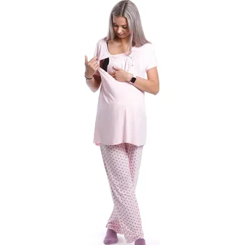 Dámské pyžamo Růžové pyžamo kojící a těhotenské, decentní s puntíky 1D1163 růžová xxxl