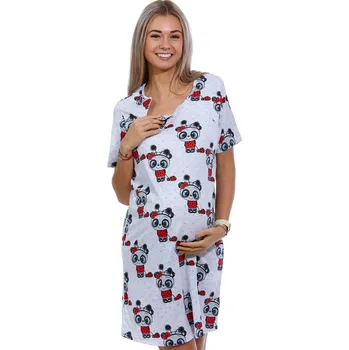 Dámské noční prádlo Šedá a červená kojící a těhotenská košilka na zipy BERUŠKY A BERUŠTINDY 1c3535 červená s