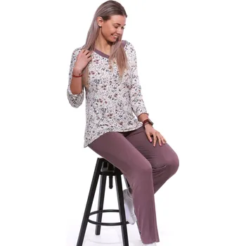 Dámské pyžamo Béžové i hnědé jemné luxusní pyžamo pro ženy či dívky s kytičkami 1D1476 béžová xxxl