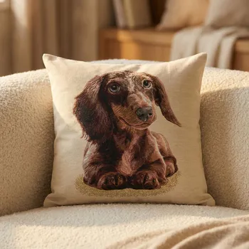 Povlak na polštářek Povlak na polštář s jezevčíkem AKANE 45x45 cm béžový