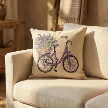 Povlak na polštářek Povlak na polštář s kolem a levandulí MALVA BIKE 45 × 45 cm béžový