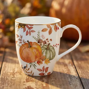 Hrnek s podzimním motivem a zlatým okrajem EASY LIFE 350 ml