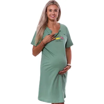 Dámské noční prádlo Khaki zelená kojící noční košilka dvojpropínací na knoflíky maminka načítá miminko 1C3757 zelená xxl