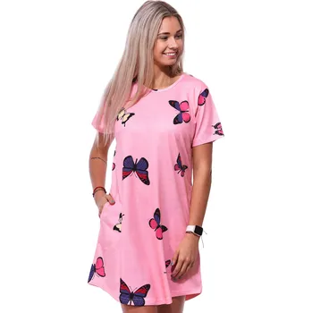 Dámská noční košile Růžová motýlí noční košilka s krátkými rukávy pro ženy či dívky 1C3636 růžová xxxl