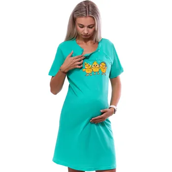 Dámské noční prádlo Zelená kojící noční košilka dvojpropínací na knoflíky s kuřátky 1C3772 zelená xxl