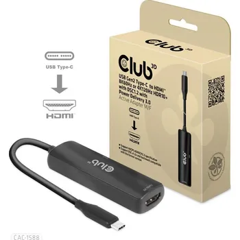 Kabel do PC Club3D Adaptér USB-C na HDMI 8K60Hz/4K120Hz, Active Adapter M/F, PD 3.0, HDR10+ a DSC 1.2