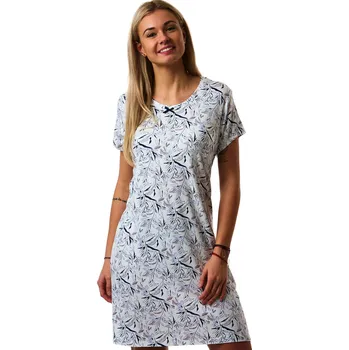 Dámská noční košile Bílá šedá i fialová luxusní jemná noční košilka s kr.rukávy pro plnoštíhlé ženy vzor mramorové květy 1D1457 fialová l