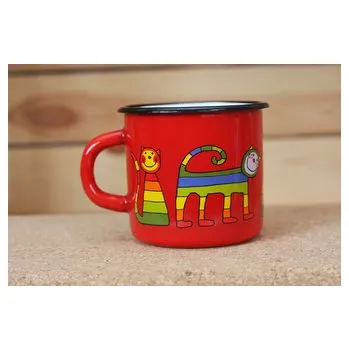 Smaltovaný hrnek 8cm - červená - kočka