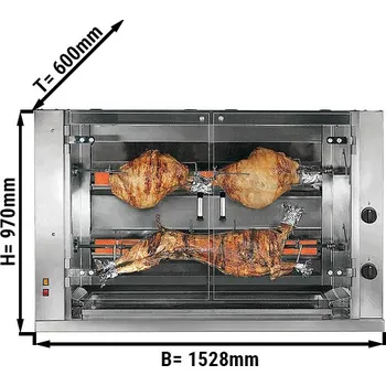 Kuchyňský gril G.Gastro Elektrický gril na jehněčí / selata se 2 rožni - 1528 x 600 x 970 mm