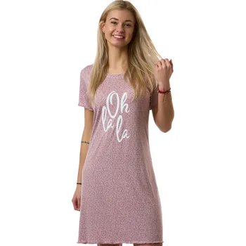 Dámská noční košile Starorůžová i bílá luxusní jemná noční košilka pro plnoštíhlé ženy s krátkými rukávy se srdíčky Oh la la 1D1453 růžová xl