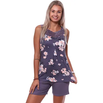 Dámské pyžamo Šedé květované jemné luxusní pyžamo s krajkou pro ženy či dívky 1D1319 šedá m