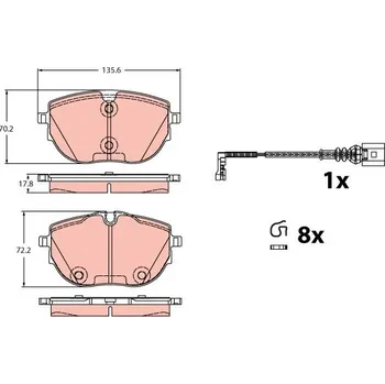 Brzdová destička Sada brzdových destiček, kotoučová brzda TRW GDB2412