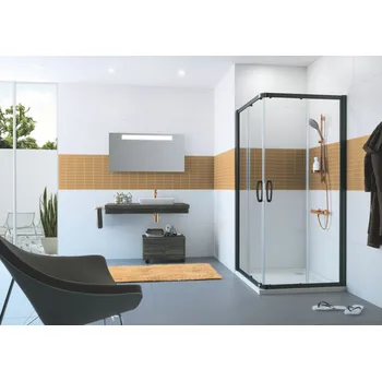 Hüppe Cult - Posuvné dveře - rohový vstup 900 mm, komplet, černá matná, čiré sklo s Anti-Plaque CU0107.123.322