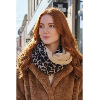 Šála Glara Dámská tunelová šála se zvířecím vzorem a kožíškem 185033