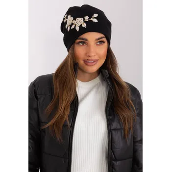 Čepice Dámská čepice s výšivkou a zirkony model 32976 černá+béžová