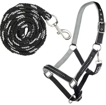 Vybavení pro koně HKM Set ohlávky s vodítkem Crystal HKM, black/grey PONY